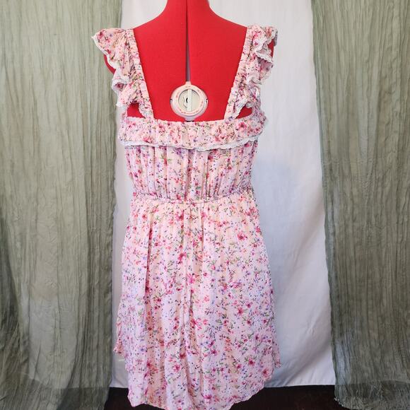 City Triangles Pink Floral Summer Ruffle Short Stretch Dress Size XL - Picture 4 of 6